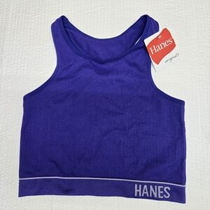 Hanes Women's Originals Rib Crop Pullover Bralette Sizes Bright Violet Indigo
